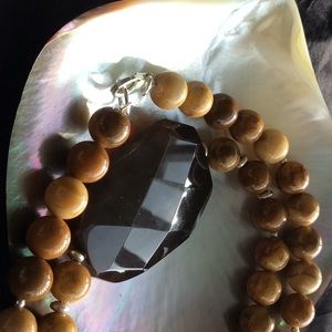Picture jasper large faceted agate SS necklace